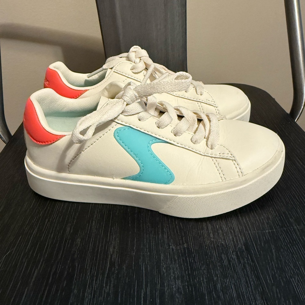 Skechers Kids Sneakers in White, Aqua, and Coral - Picture 1 of 13